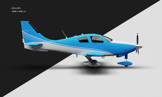 Isolated Realistic Matte blue Single Engine Propeller Low Wing Light Airplane from Right Side View