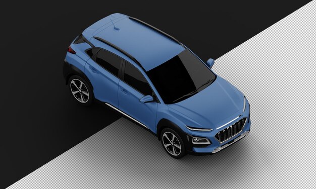 Isolated Realistic Matte blue Sport City SUV Car from Top Right Front View