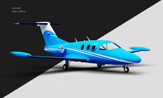 Isolated Realistic Matte blue Twin Engine Light Jet Airplane from Right Front View