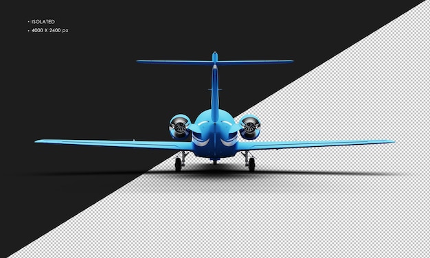 Isolated Realistic Matte blue Twin Engine Medium Light Jet Airplane from Rear View