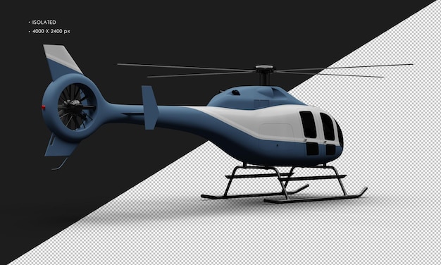 PSD isolated realistic matte blue with white accent ultralight mini helicopter from right rear view