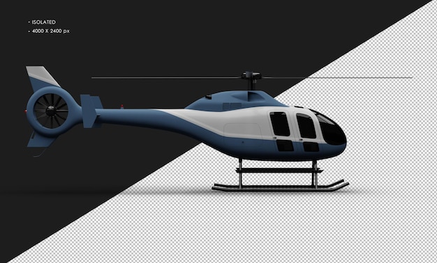 Isolated Realistic Matte Blue With White Accent Ultralight Mini Helicopter From Right Side View