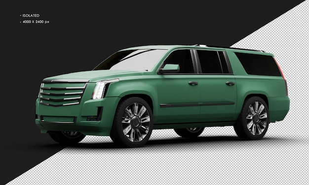 Isolated Realistic Matte Green Deluxe Elegant City Suv Car From Left Front View