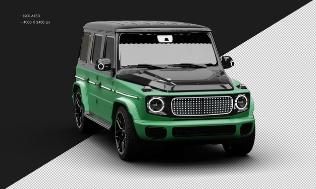 Isolated Realistic Matte Green Electric Four Wheel Drive Luxury Suv Car From Right Front Angle View