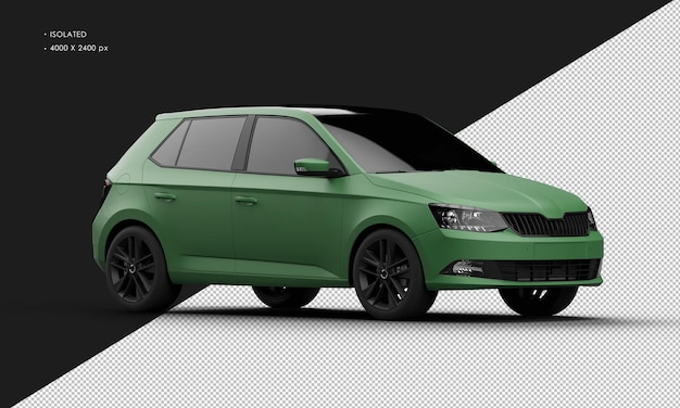 Isolated Realistic Matte green Elegant Modern City Car from Right Front View