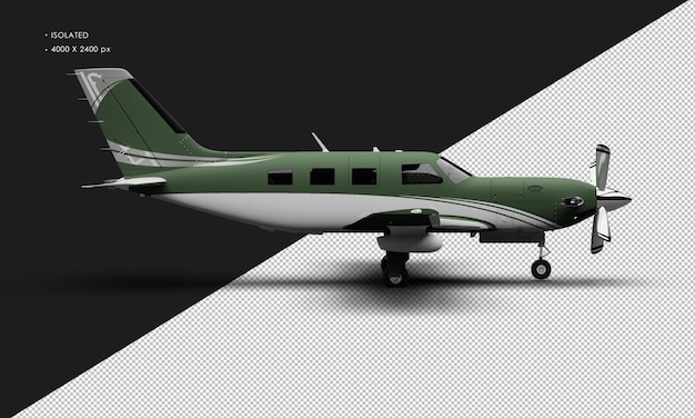 Isolated Realistic Matte Green Luxury Single Engine Turboprop Airplane From Right Side View