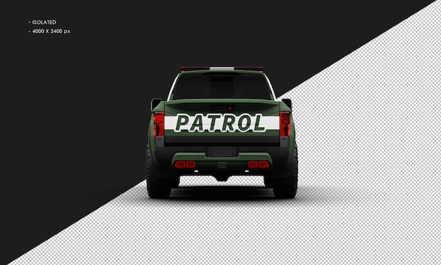 Isolated Realistic Matte Green Patrol Pickup Truck Car From Rear View