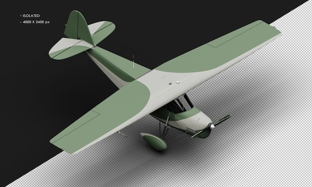 Isolated Realistic Matte Green Retro Model Vintage Airplane From Top Right Front View