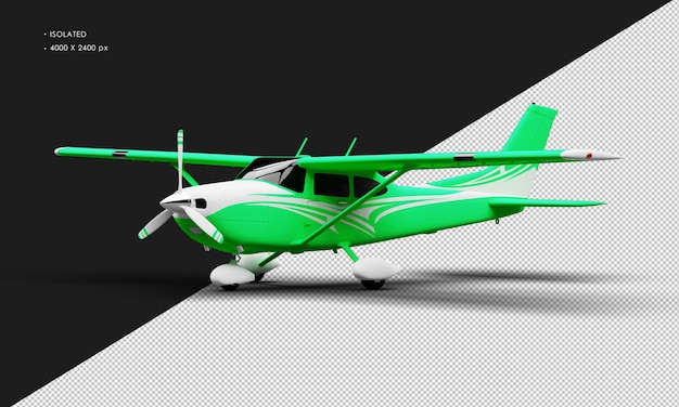 Isolated Realistic Matte green Single Engine Propeller Light Airplane from Left Front View