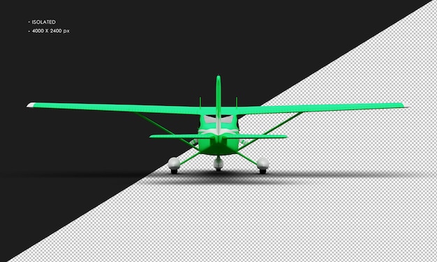 Isolated Realistic Matte green Single Engine Propeller Light Airplane from Rear View