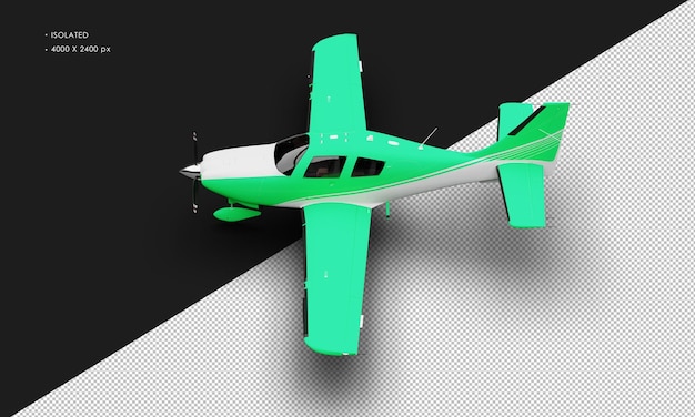 Isolated Realistic Matte green Single Engine Propeller Low Wing Light Airplane from Top Left View