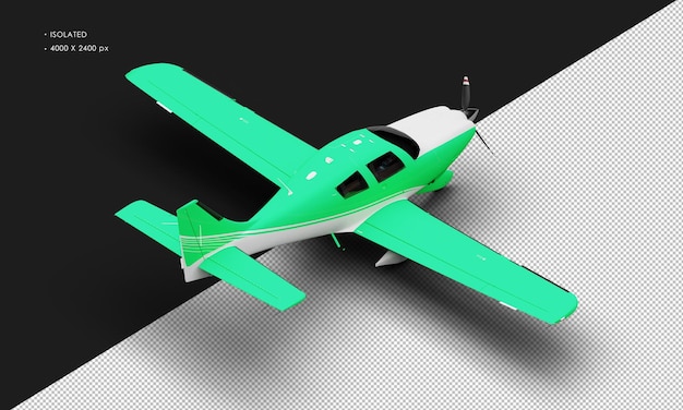 Isolated Realistic Matte green Single Engine Propeller Low Wing Light Airplane from Top Right Rear