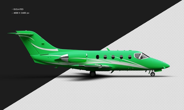 Isolated Realistic Matte green Twin Engine Medium Light Jet Airplane from Right Side View