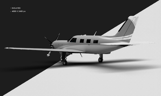 Isolated Realistic Matte Grey Luxury Single Engine Turboprop Airplane From Left Rear View