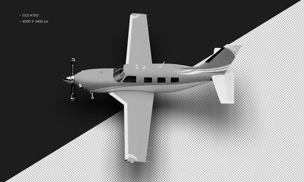 Isolated Realistic Matte Grey Luxury Single Engine Turboprop Airplane From Top Left View