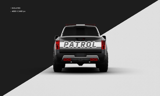 Isolated Realistic Matte Grey Patrol Pickup Truck Car From Rear View