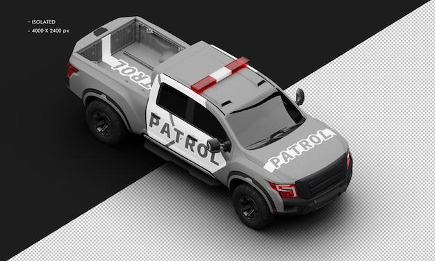 Isolated Realistic Matte Grey Patrol Pickup Truck Car From Top Right Front View