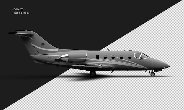 Isolated Realistic Matte grey Twin Engine Medium Light Jet Airplane from Right Side View