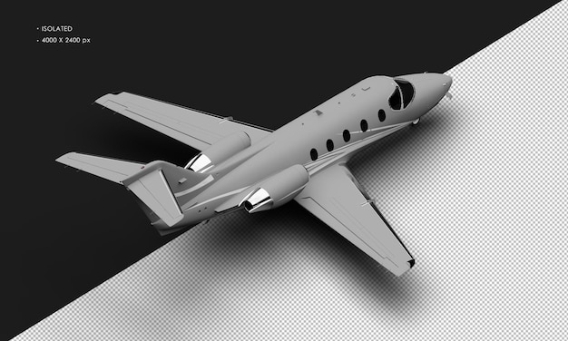 Isolated Realistic Matte grey Twin Engine Medium Light Jet Airplane from Top Right Rear View