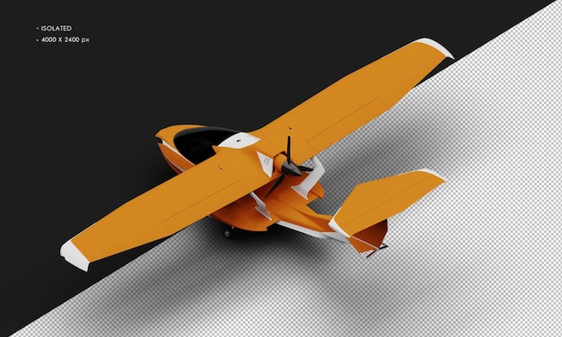 PSD isolated realistic matte orange amphibious light sport aircraft plane from top left rear view