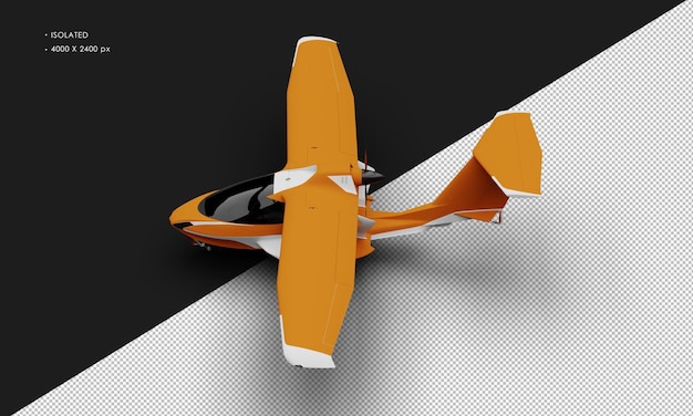 Isolated Realistic Matte Orange Amphibious Light Sport Aircraft Plane From Top Left View