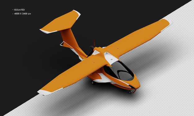 Isolated Realistic Matte Orange Amphibious Light Sport Aircraft Plane From Top Right Front View