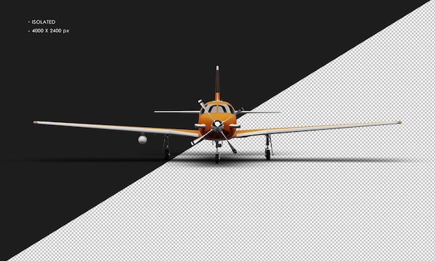 Isolated Realistic Matte Orange Luxury Single Engine Turboprop Airplane From Front View