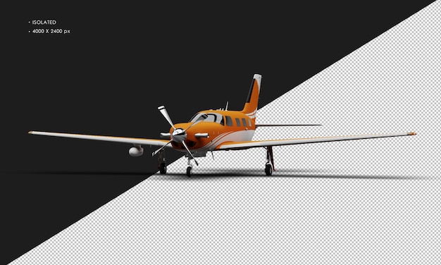 Isolated Realistic Matte Orange Luxury Single Engine Turboprop Airplane From Left Front Angle View