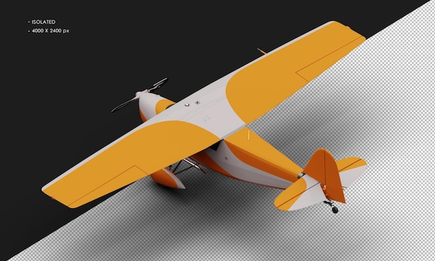 Isolated Realistic Matte Orange Retro Model Vintage Airplane From Top Left Rear View