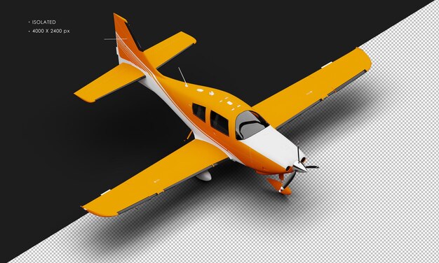 Isolated Realistic Matte orange Single Engine Propeller Low Wing Light Airplane from Top Right Front