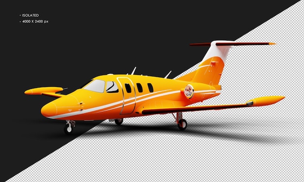 Isolated Realistic Matte orange Twin Engine Light Jet Airplane from Left Front View