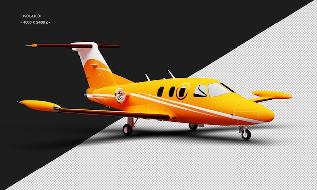 Isolated Realistic Matte orange Twin Engine Light Jet Airplane from Right Front View