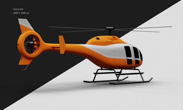 Isolated Realistic Matte Orange With White Accent Ultralight Mini Helicopter From Right Rear View