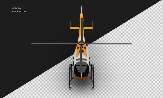 PSD isolated realistic matte orange with white accent ultralight mini helicopter from top front view