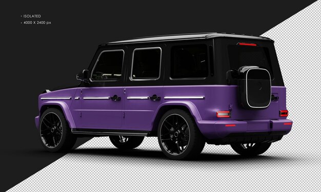 PSD isolated realistic matte purple electric four wheel drive luxury suv car from left rear view