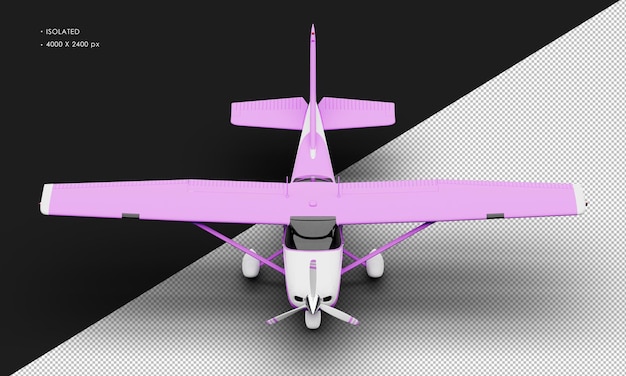 Isolated Realistic Matte purple Single Engine Propeller Light Airplane from Top Front View