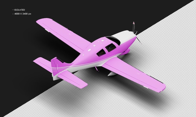 Isolated Realistic Matte purple Single Engine Propeller Low Wing Light Airplane from Top Right Rear