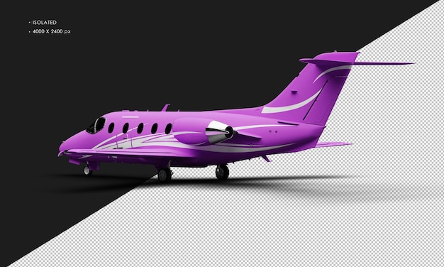 Isolated Realistic Matte purple Twin Engine Medium Light Jet Airplane from Left Rear View