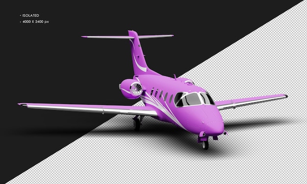 Isolated Realistic Matte purple Twin Engine Medium Light Jet Airplane from Right Front Angle View