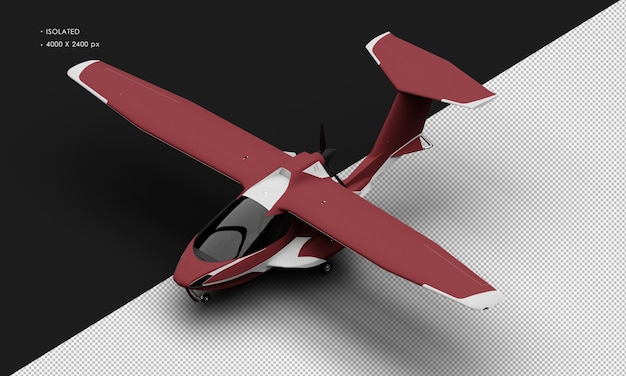 Isolated Realistic Matte Red Amphibious Light Sport Aircraft Plane From Top Left Front View