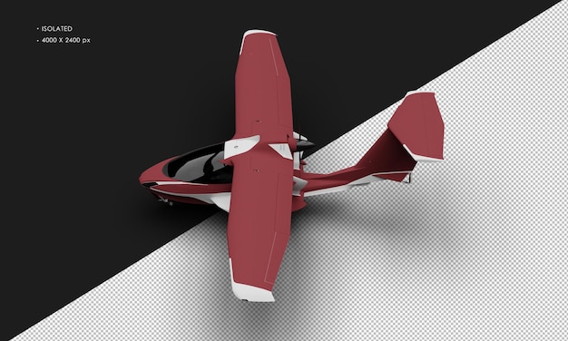 Isolated Realistic Matte Red Amphibious Light Sport Aircraft Plane From Top Left View