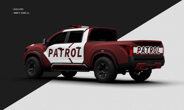 Isolated Realistic Matte Red Patrol Pickup Truck Car From Left Rear View