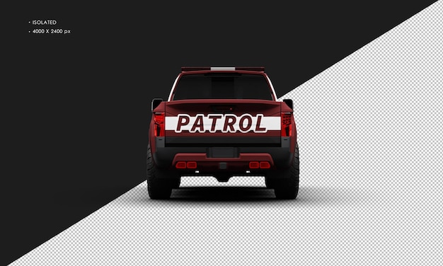 Isolated Realistic Matte Red Patrol Pickup Truck Car From Rear View