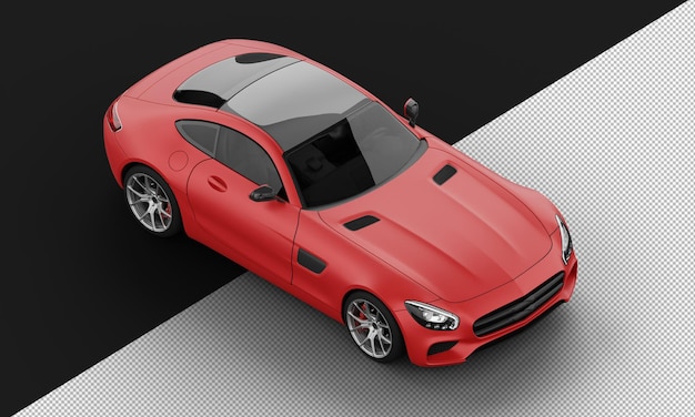 Isolated Realistic Matte Red Sedan Sport City Car from Top Right Front View