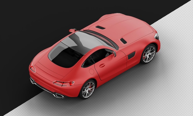 Isolated Realistic Matte Red Sedan Sport City Car from Top Right Rear View