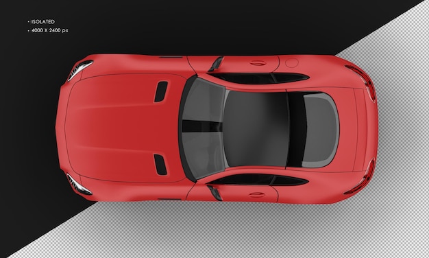 Isolated Realistic Matte Red Sedan Sport City Car from Top View