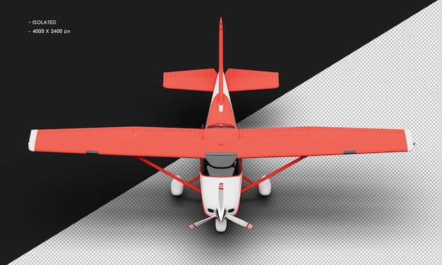 Isolated Realistic Matte red Single Engine Propeller Light Airplane from Top Front View