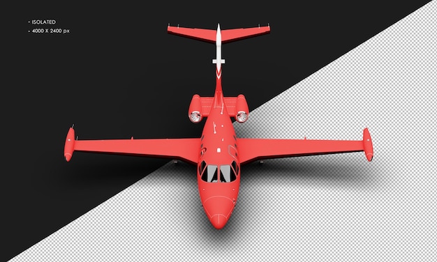 Isolated Realistic Matte red Twin Engine Light Jet Airplane from Top Front View