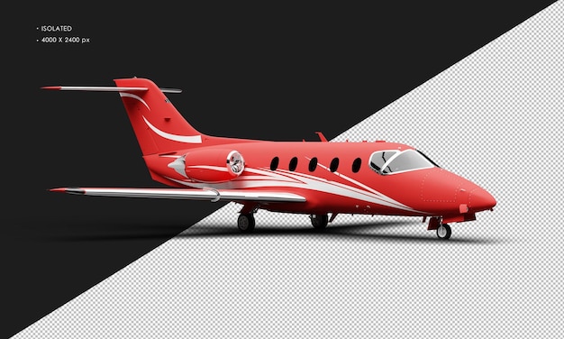 Isolated Realistic Matte red Twin Engine Medium Light Jet Airplane from Right Front View