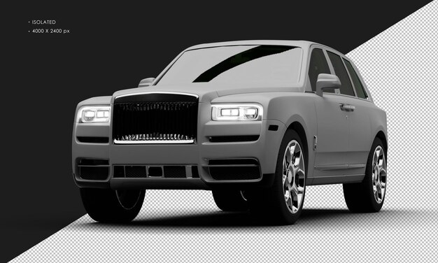 PSD isolated realistic matte silver grey full size luxury elegant city suv car from left front angle